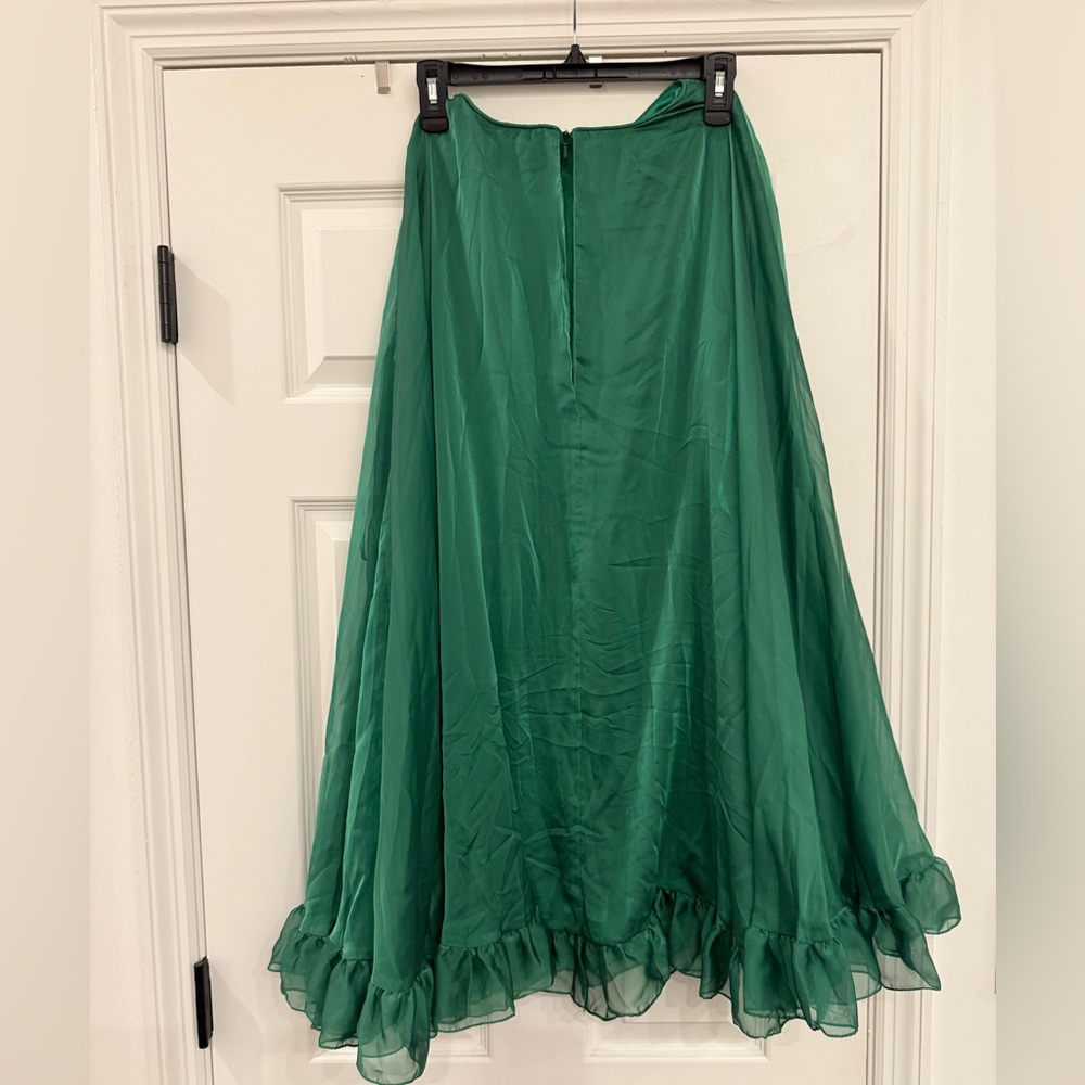 NWT Ieena Mac Duggal High Neck Ruffle Hem Cape Mini Dress in Deep Green Size 12 - Picture 5 of 7